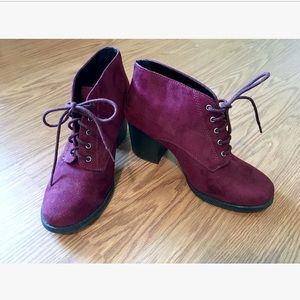 Soda Burgundy Tie Wedge Heels